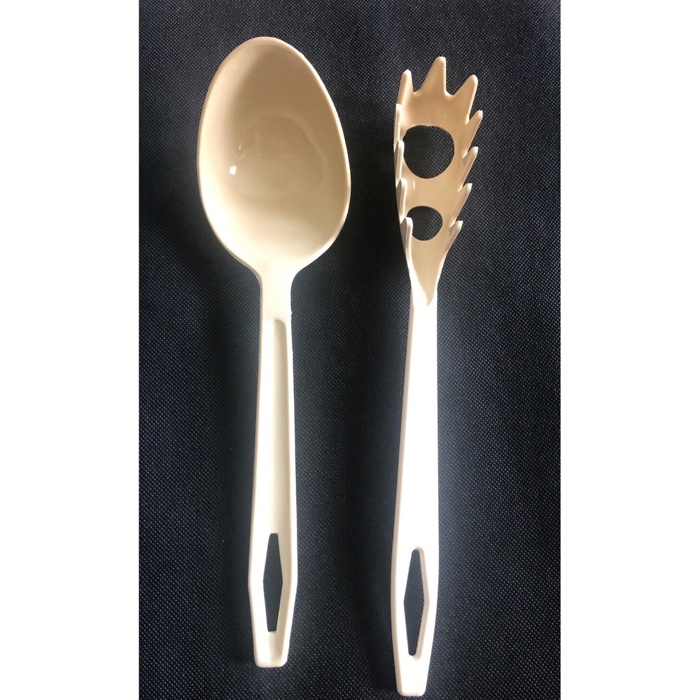 Vintage Tailor Made Spaghetti Pasta Measuring Fork & Ladle Almond Nylon Made USA